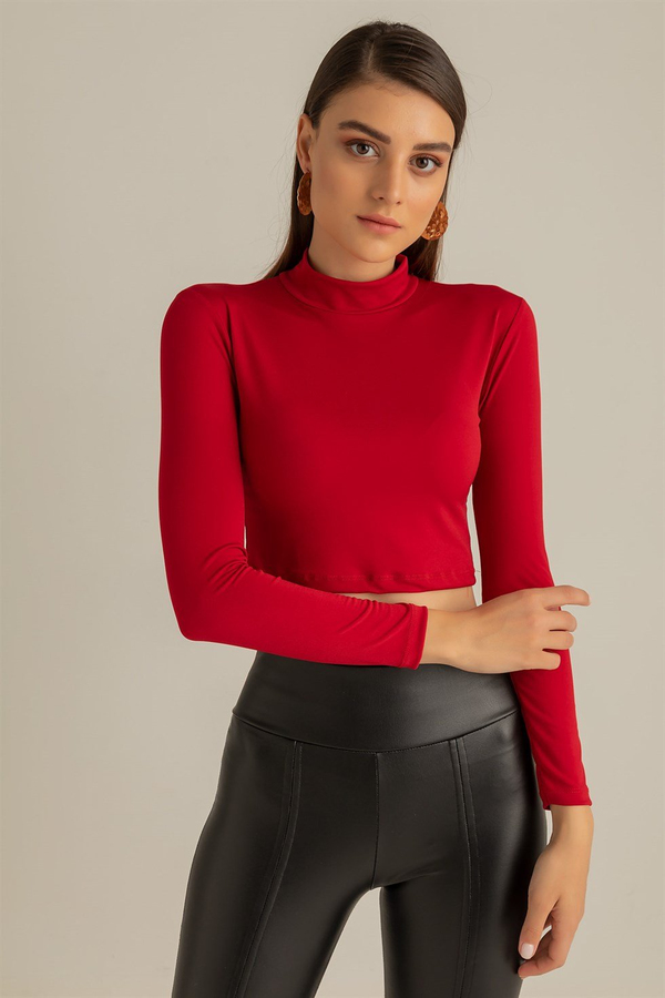 Sırt Dekolteli Crop Bluz - KIRMIZI