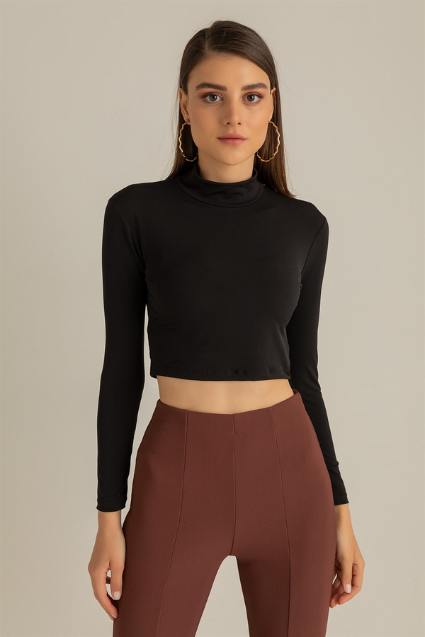 Sırt Dekolteli Crop Bluz - SİYAH