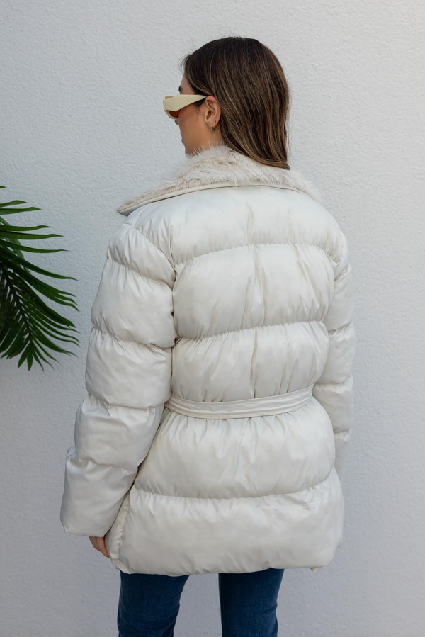 Şişme Kürklü Mont - EKRU