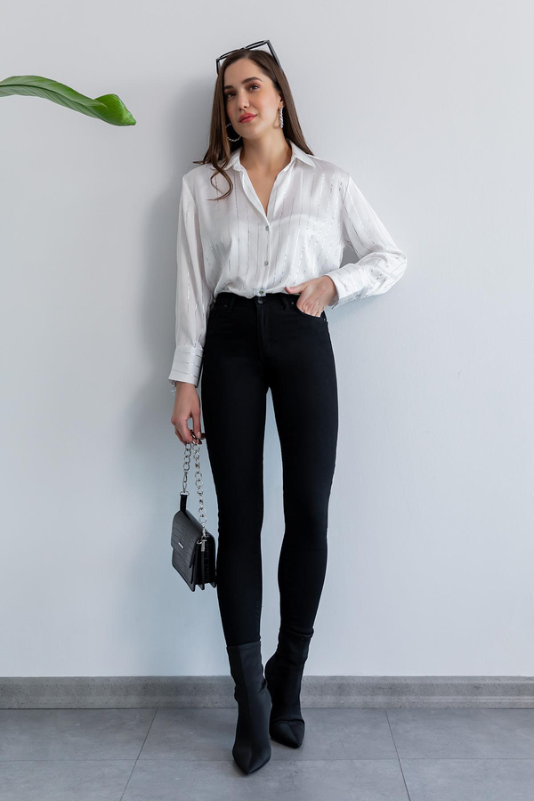 Skinny Dar Paça Pantolon - SİYAH