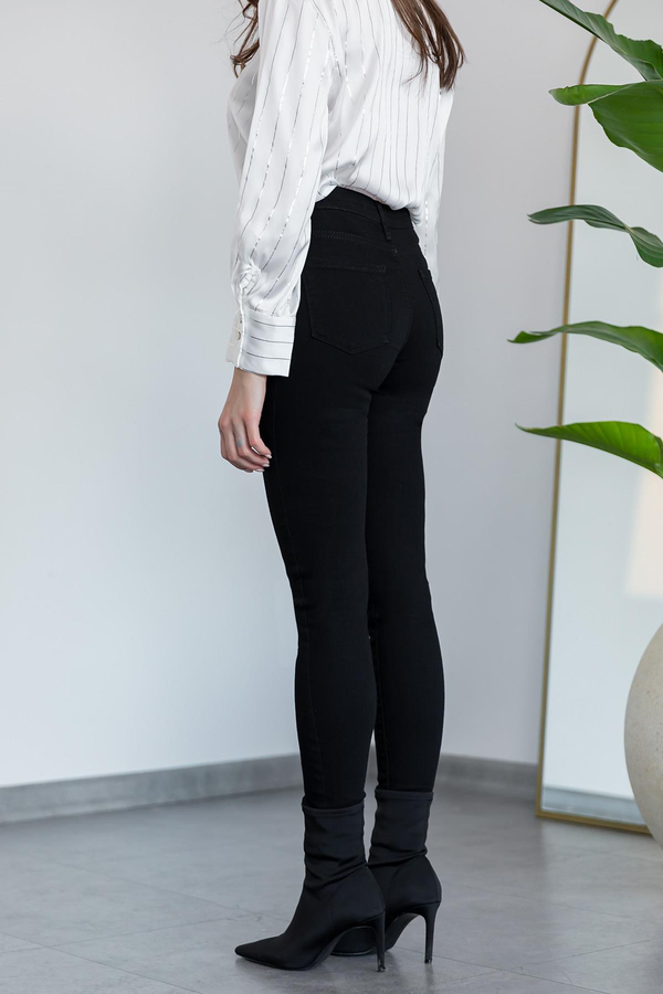 Skinny Dar Paça Pantolon - SİYAH