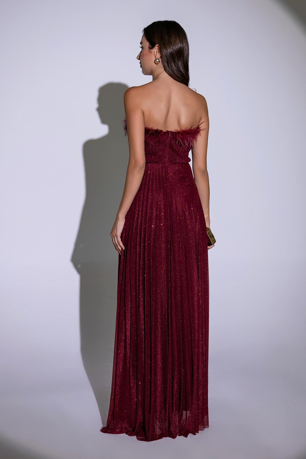 Strapless Pleated Gown - Burgundy