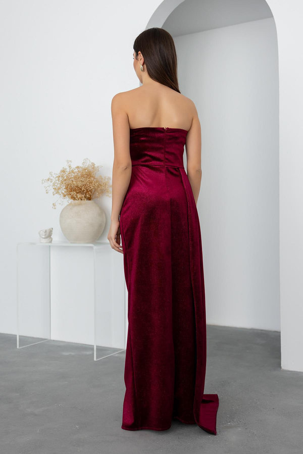 Straplez Simli Abiye - BORDO