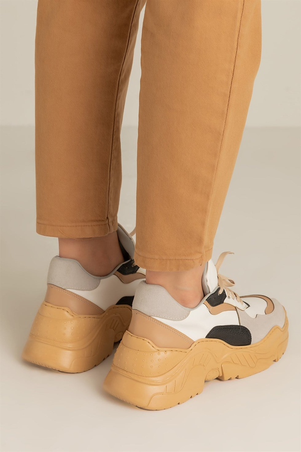 Süet Garnili Sneakers - BEYAZ