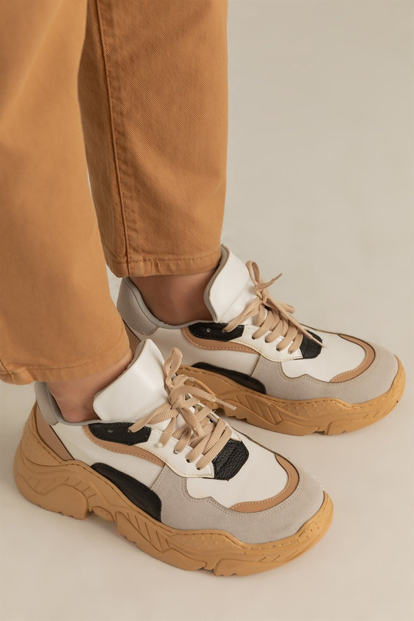 Süet Garnili Sneakers - BEYAZ