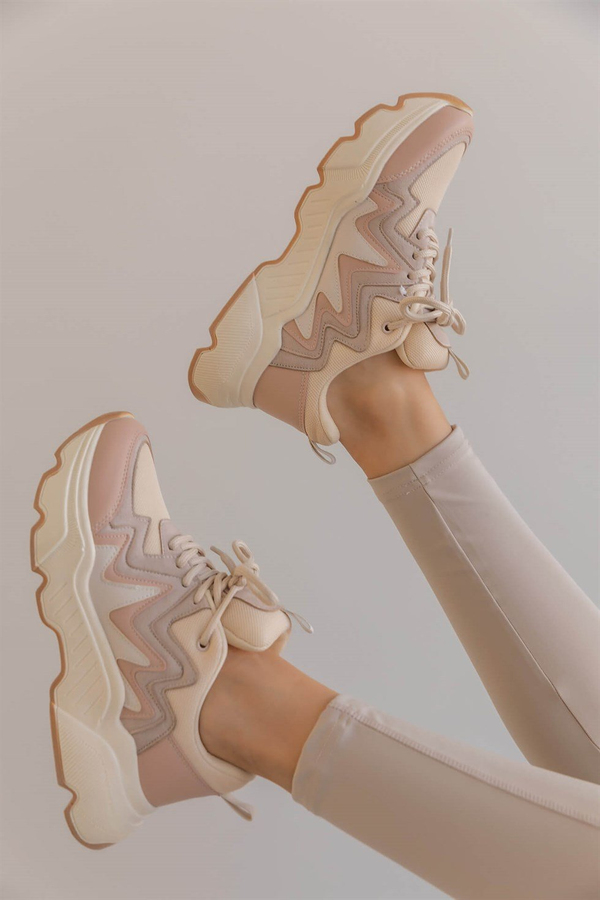 Süet Garnili Sneakers Ayakkabı - KREM