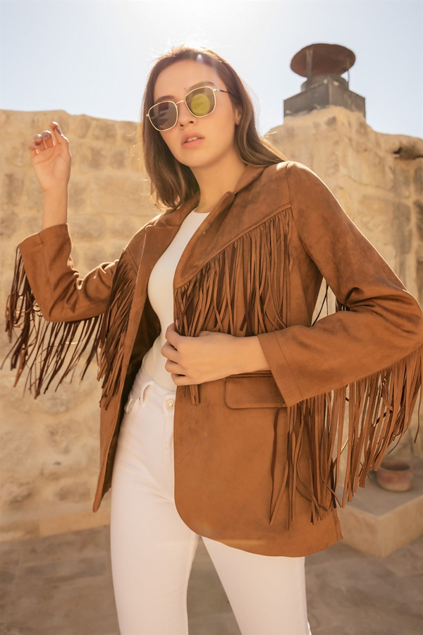 Süet Püsküllü Blazer - TABA