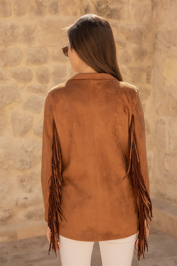 Süet Püsküllü Blazer - TABA