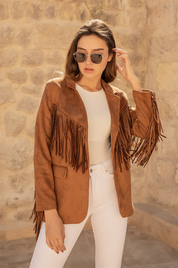 Süet Püsküllü Blazer - TABA