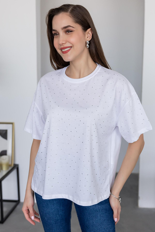 Taş Baskılı T-Shirt - BEYAZ