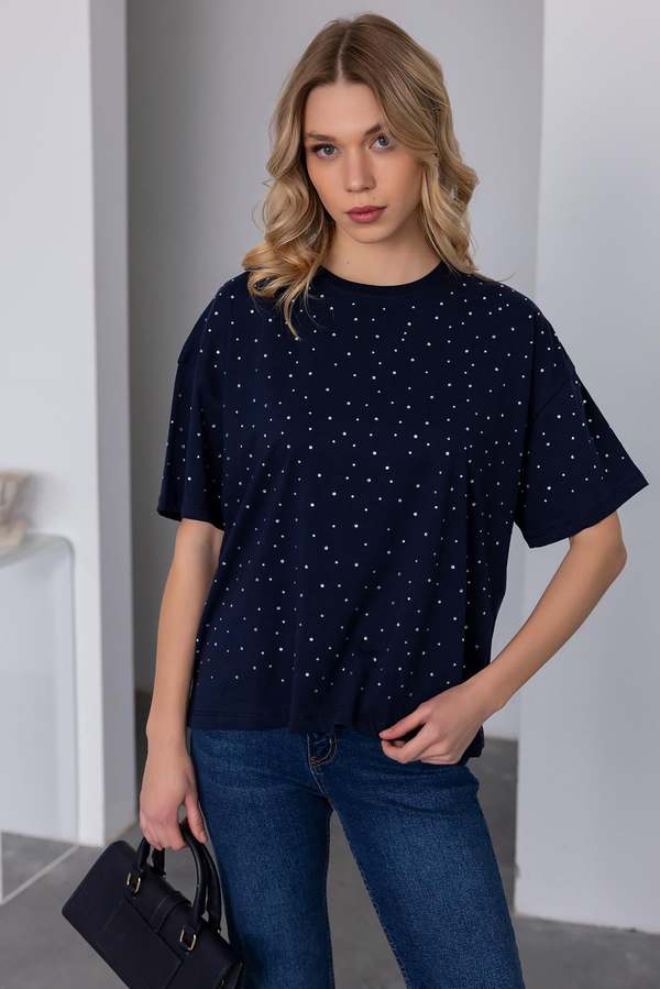 Taş Baskılı T-Shirt - LACİVERT