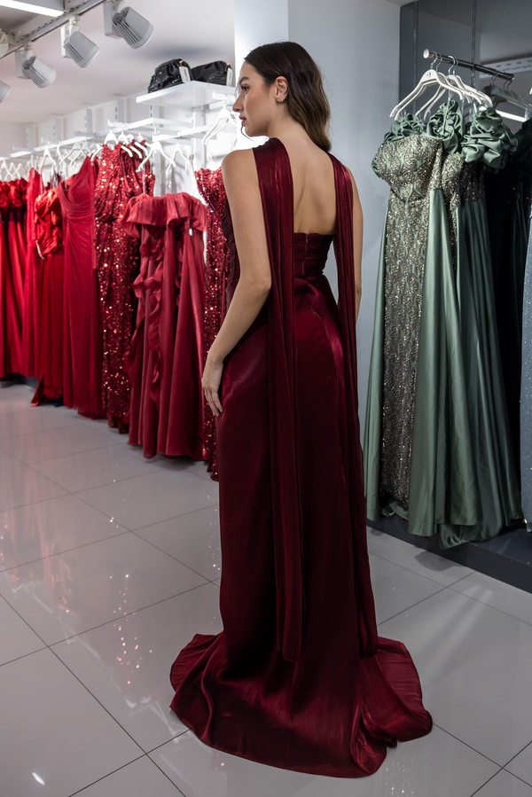 Taş Detaylı Tasarım Abiye - BORDO