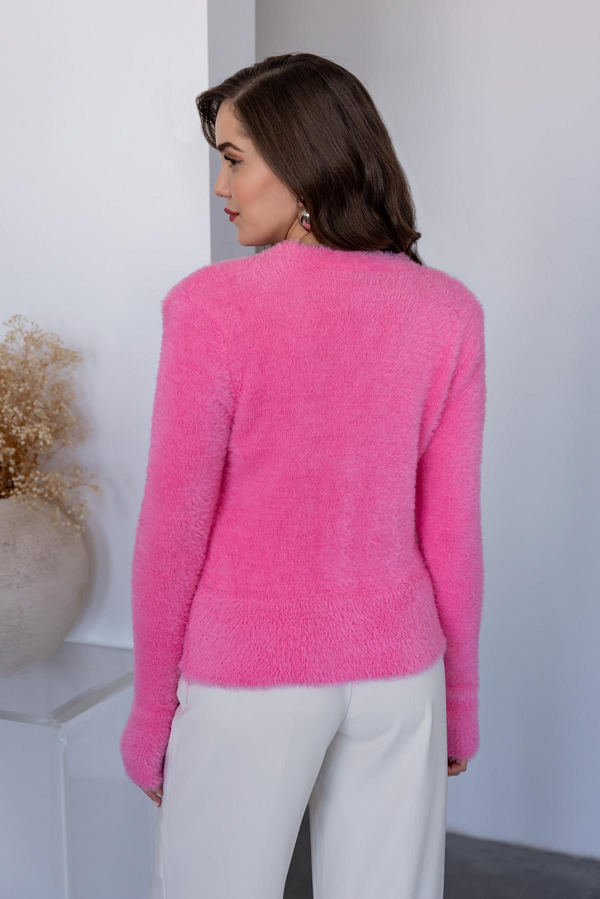 Taş Düğme Sakallı Hırka - PEMBE