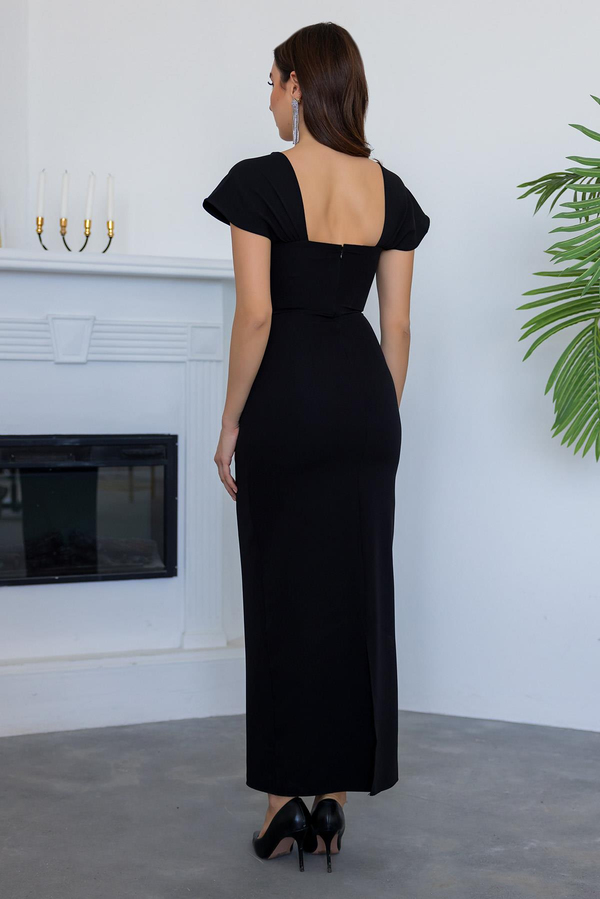 Stone Detailed Pencil Dress - Black