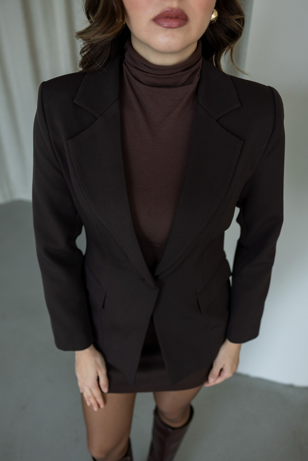 Tek Düğmeli Klasik Blazer Ceket - KAHVERENGİ