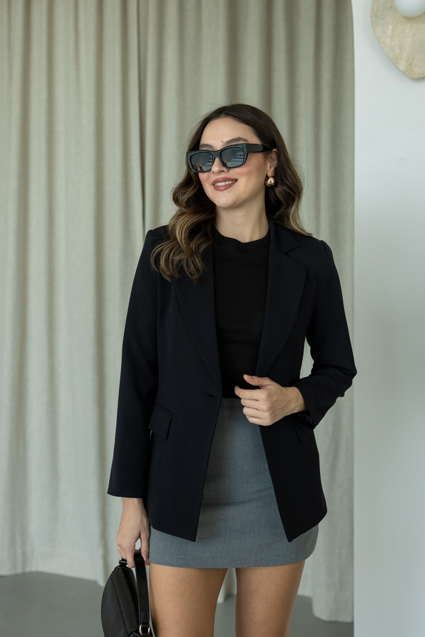 Tek Düğmeli Klasik Blazer Ceket - SİYAH