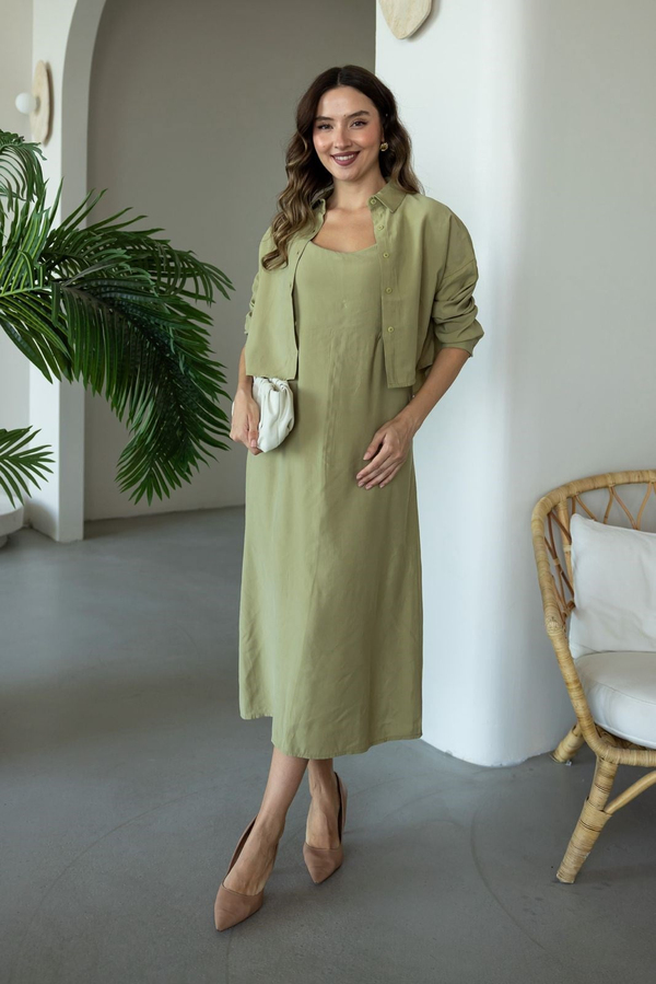 Tencel Gömlek Elbise Takım - YEŞİL