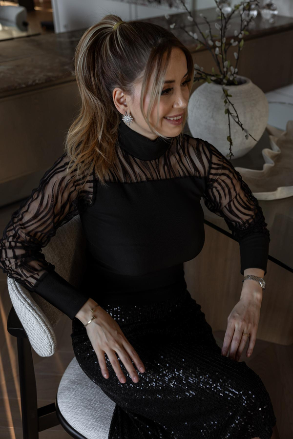 Transparan Zebra Detay Bluz - SİYAH