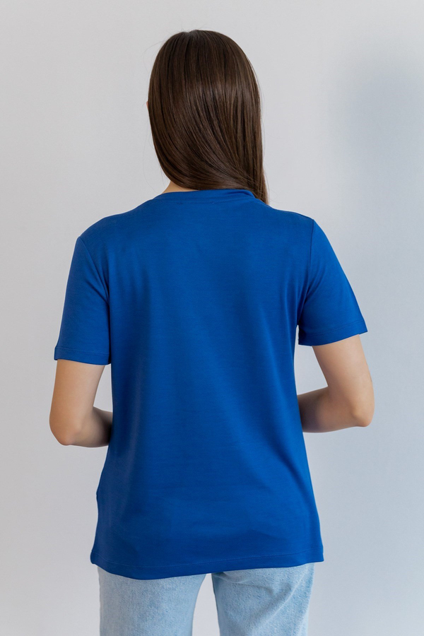 V Yaka Basic T-Shirt - İNDİGO