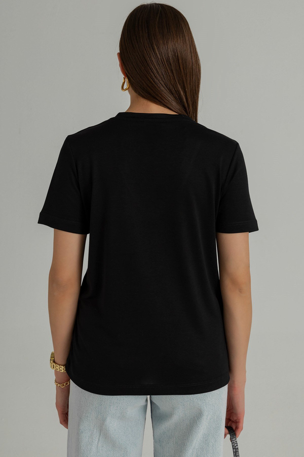 V Yaka Basic T-Shirt - SİYAH