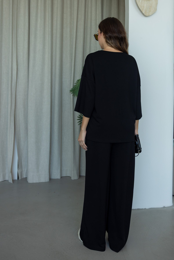 V Yaka Oversize Modal Takım - SİYAH