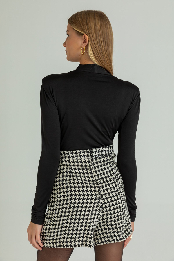 Vatkalı Kruvaze Bodysuit - SİYAH