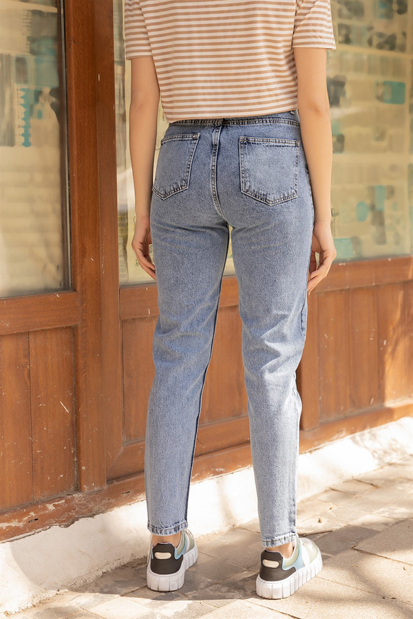 Vintage Efekt  Mom Jean-1002 - MAVİ