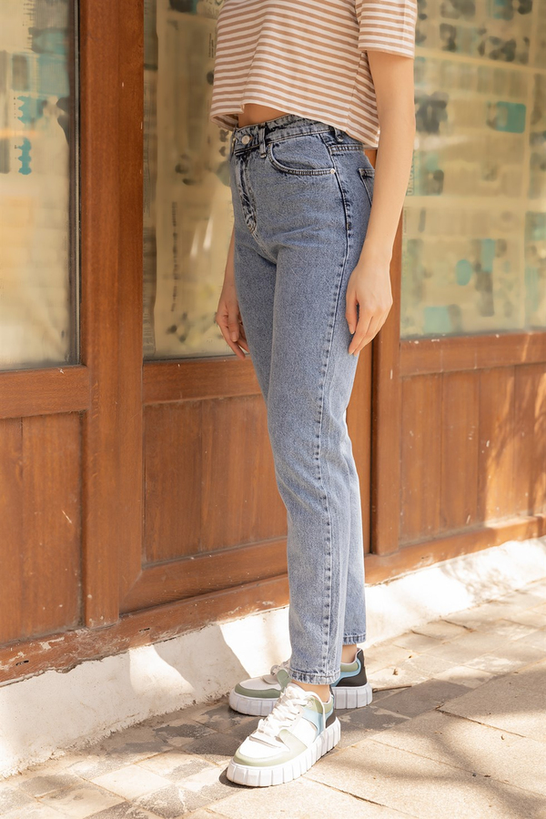 Vintage Efekt  Mom Jean-1002 - MAVİ
