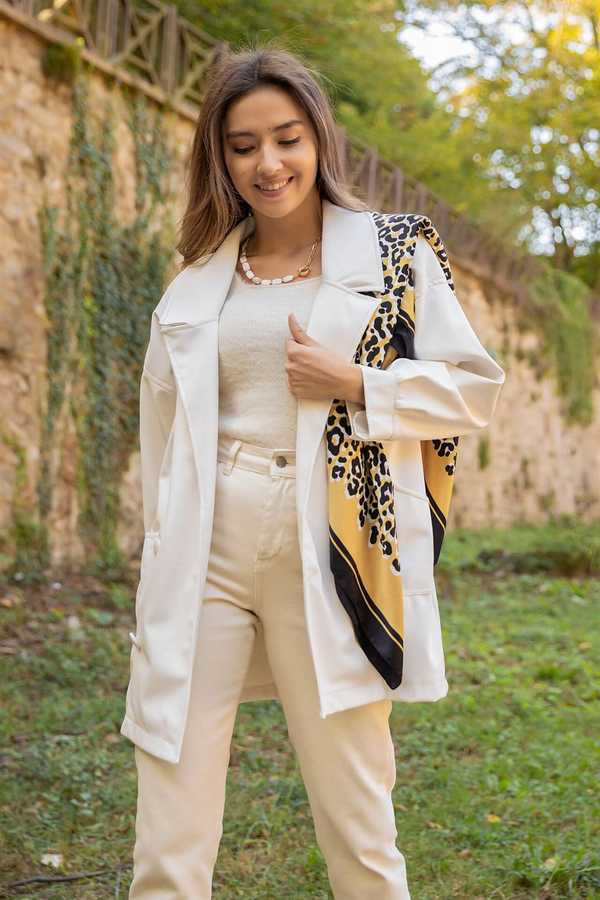 Vintage Stil Deri Ceket - KREM