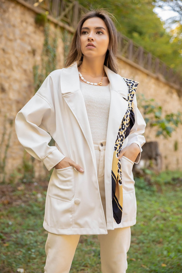 Vintage Stil Deri Ceket - KREM