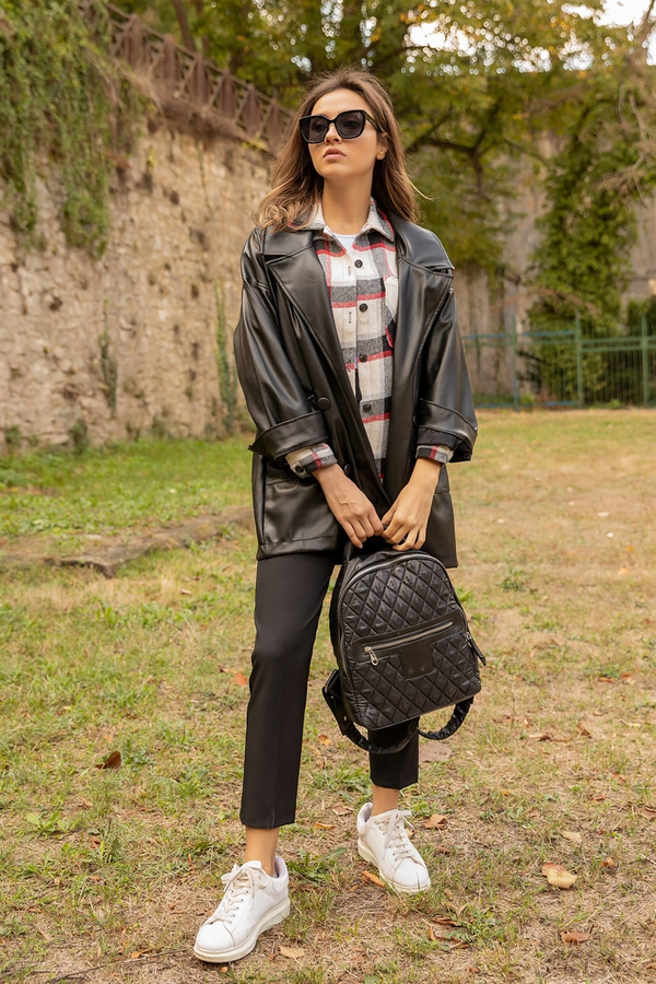 Vintage Stil Deri Ceket - SİYAH
