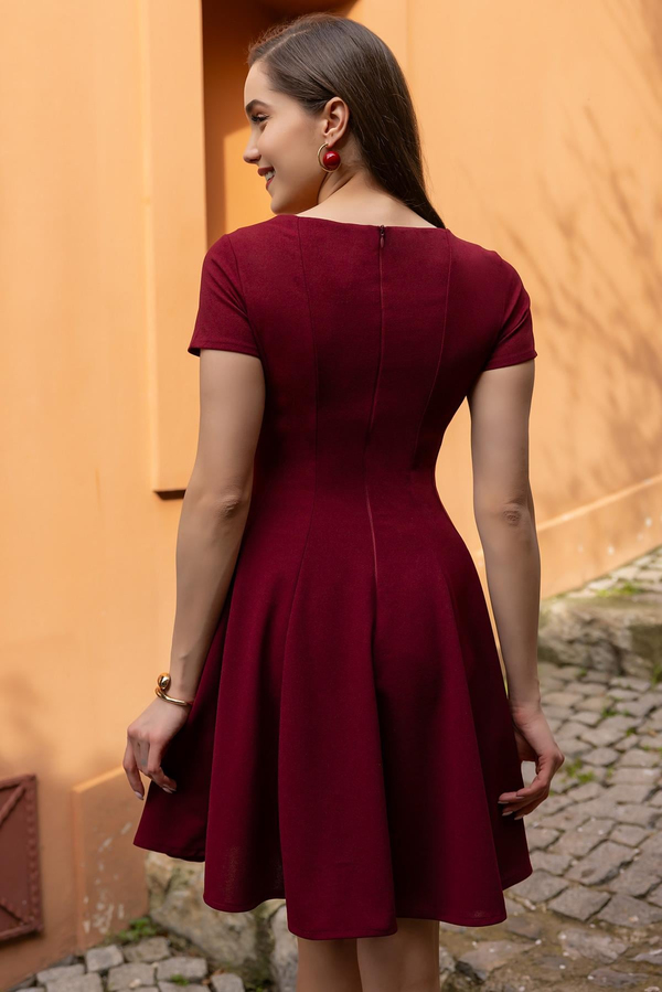 Volanlı Mini Elbise - BORDO