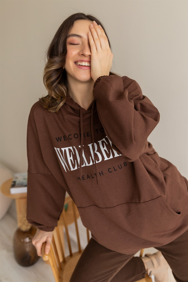 Wellbeing Yazılı Sweat - KAHVERENGİ
