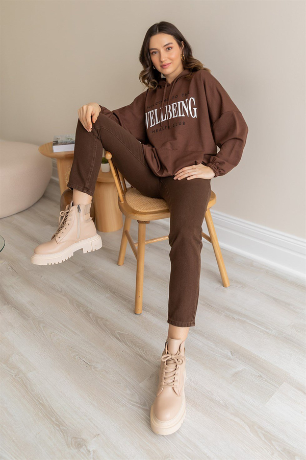 Wellbeing Yazılı Sweat - KAHVERENGİ