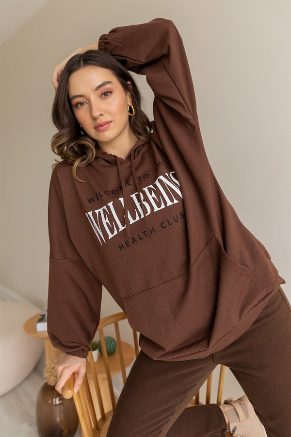 Wellbeing Yazılı Sweat - KAHVERENGİ