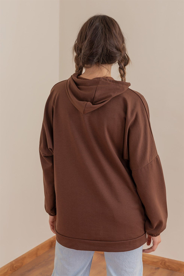 Wellbeing Yazılı Sweat - KAHVERENGİ