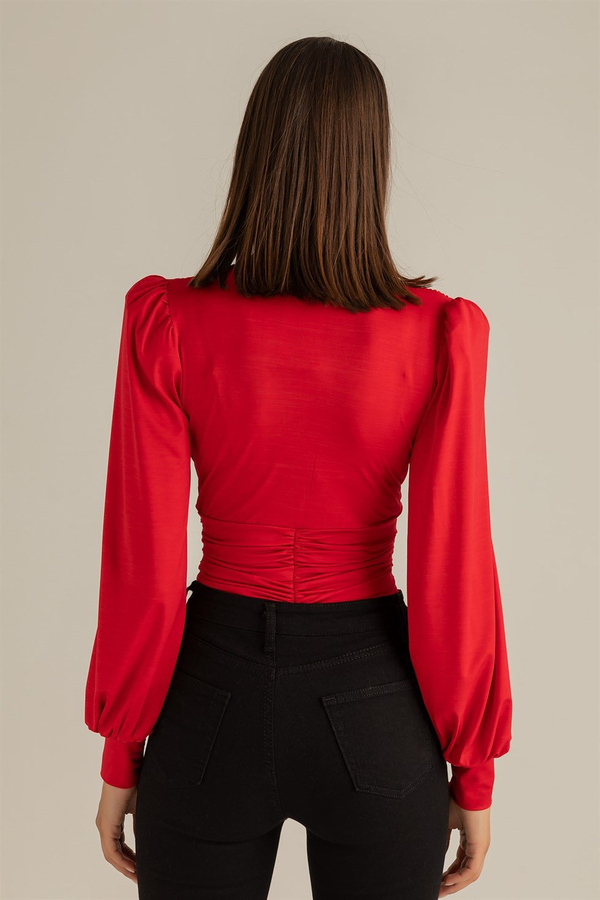 Yaka Dantel Bodysuit - KIRMIZI