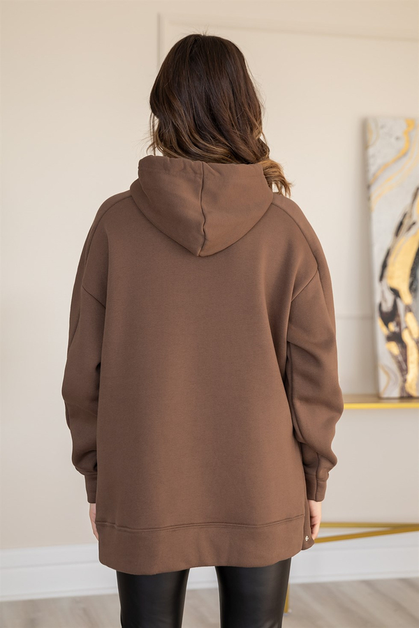 Yan Çıtçıtlı Kanguru Sweat - KAHVERENGİ