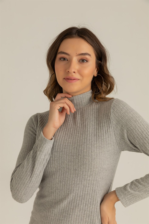 Yarım Balıkçı Maxi Elbise - GRİ