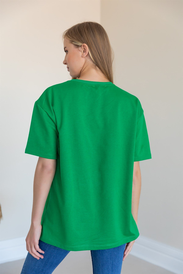 Yazı Nakışlı T-shirt - YEŞİL