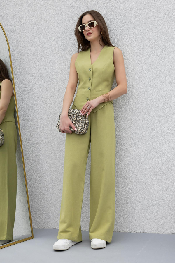 Linen Vest Set - OLIVE GREEN