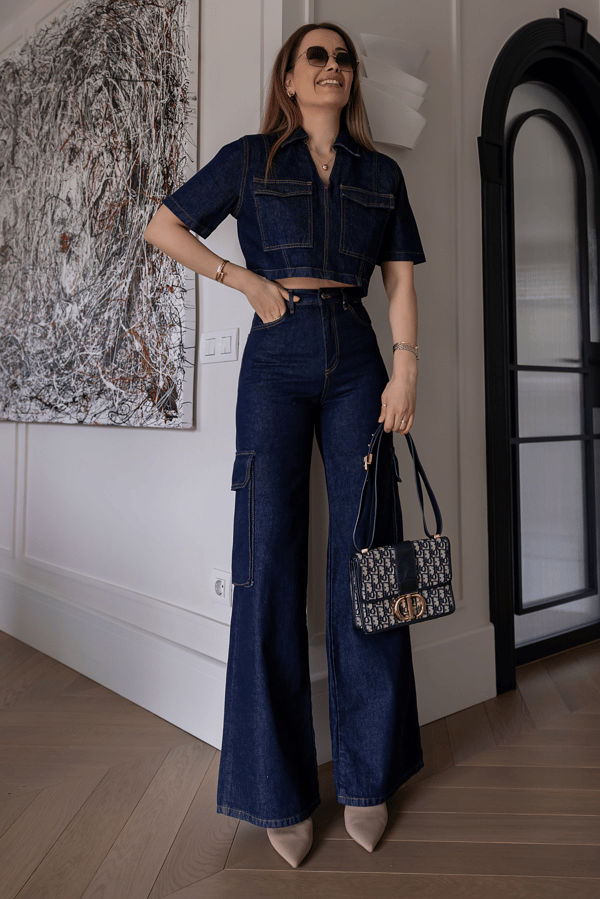 Yıkamalı Kargo Cep Denim Takım - LACİVERT