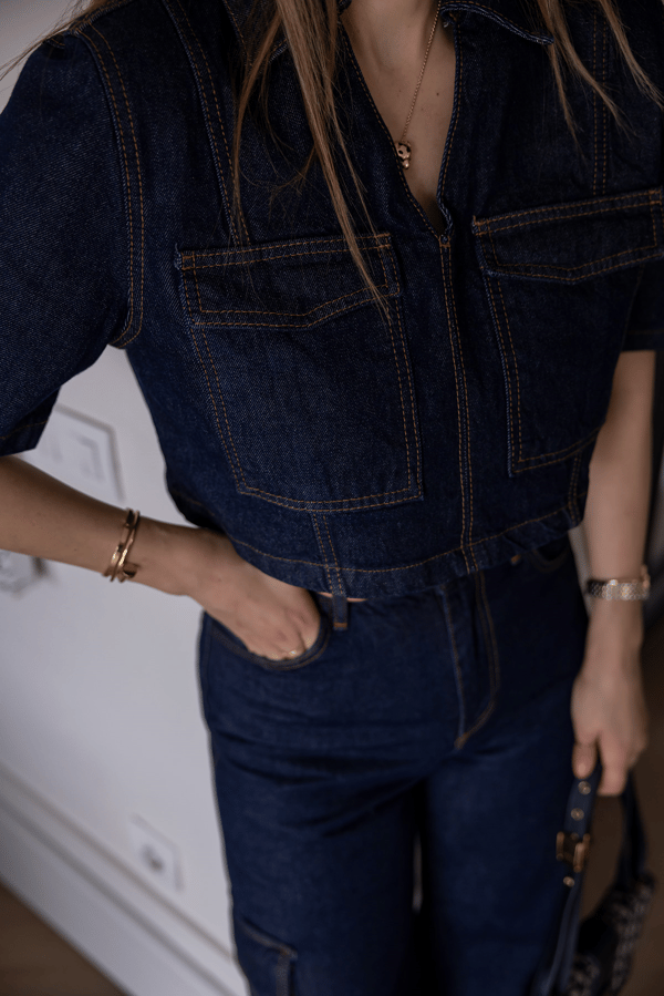 Yıkamalı Kargo Cep Denim Takım - LACİVERT
