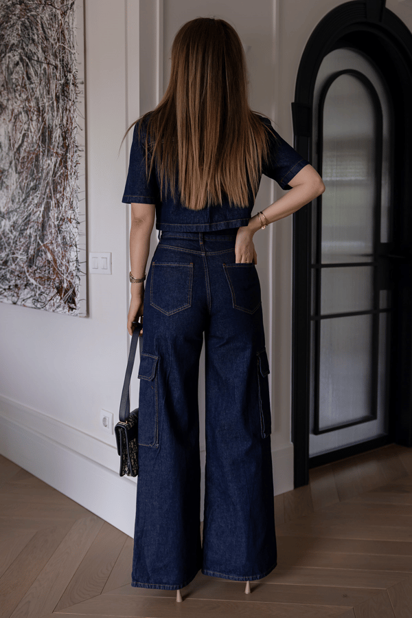 Yıkamalı Kargo Cep Denim Takım - LACİVERT