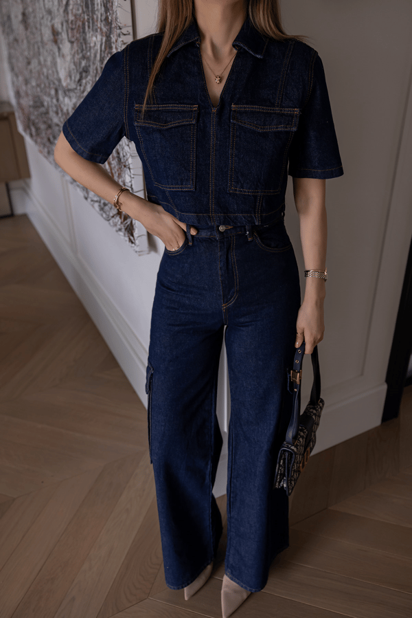Yıkamalı Kargo Cep Denim Takım - LACİVERT