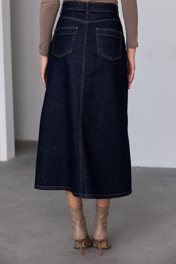 Yırtmaçlı Denim Etek - LACİVERT