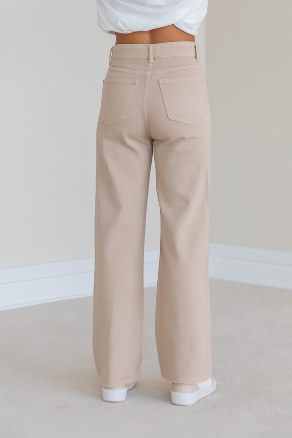 Yüksek Bel Denim Pantolon - KREM