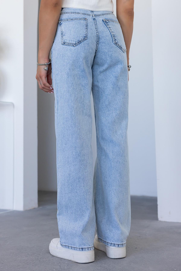Yüksek Bel Denim Pantolon - MAVİ
