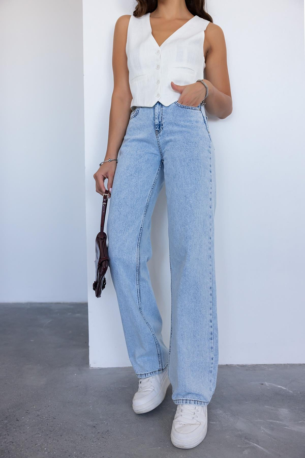 Yüksek Bel Denim Pantolon - MAVİ