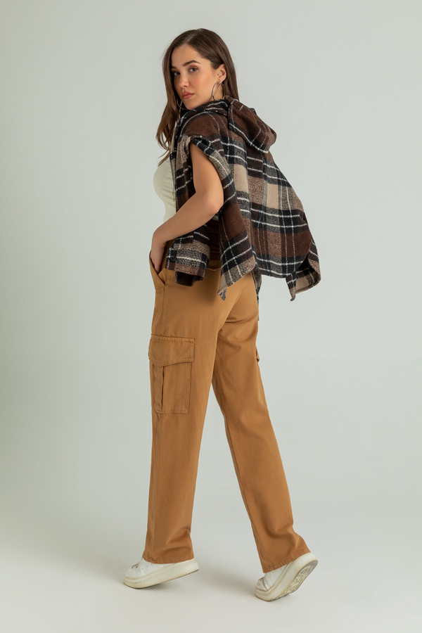Yüksek Bel Kargo Pantolon - CAMEL